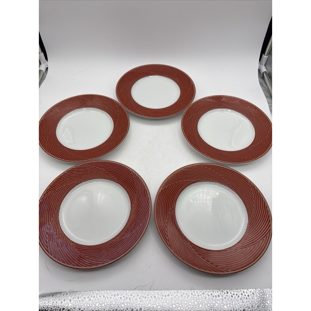 Set Of 5 Dansk Tapestries Jacquard Red 7.5" Bread/ Dessert Plates